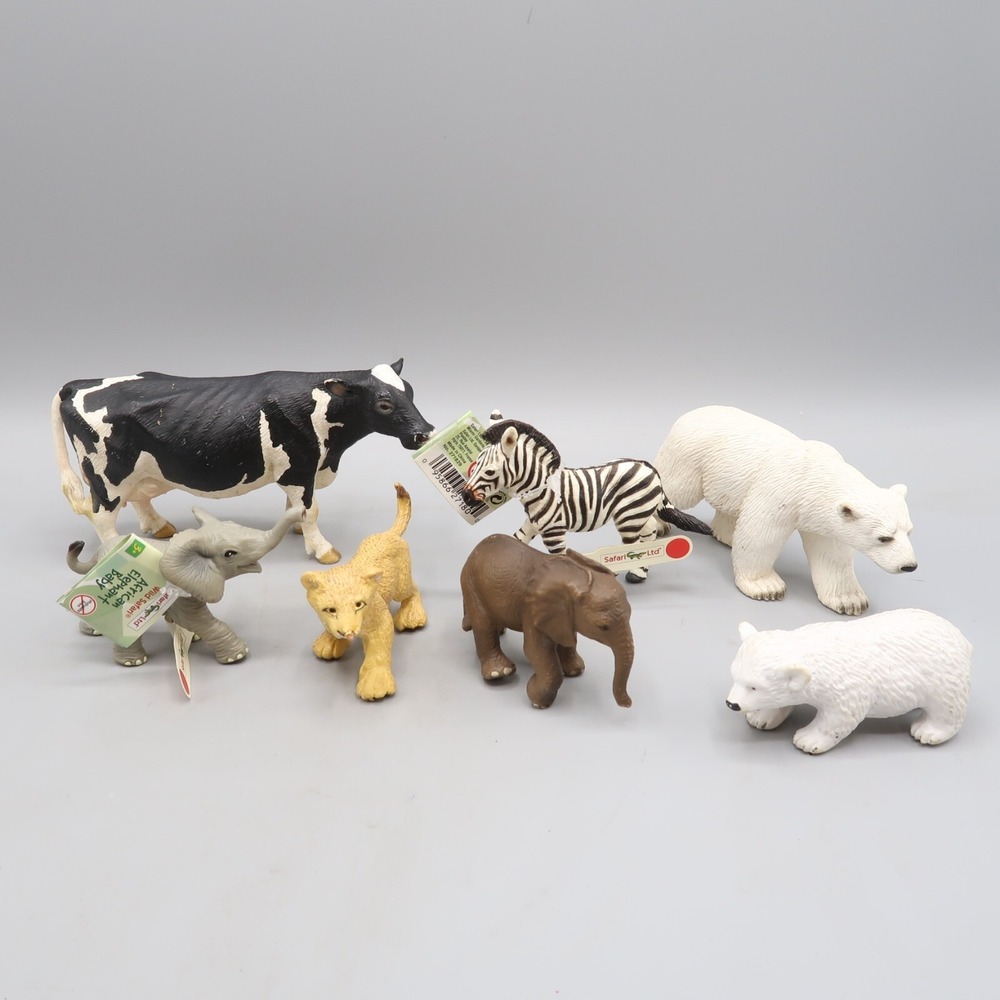 Safari‎ PVC Plastic Mini Figurines Animals Figures Lot Elephant Cow Zebra Cub